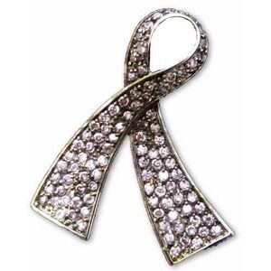 Beautiful Sparkling Pink Ribbon Crystal Stone Sterling Silver Necklace Pendant